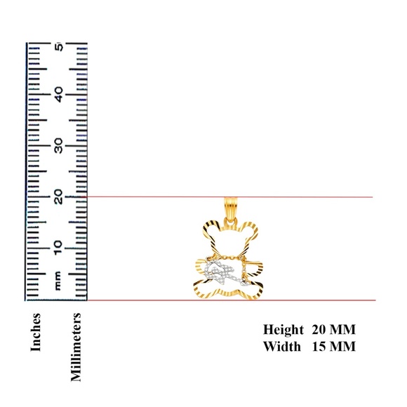 14K Two Tone  Playing Guiter Bear Pendant